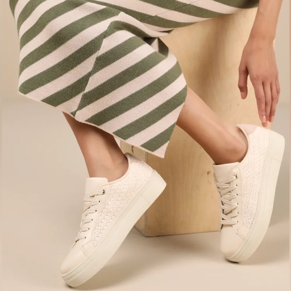 Lulus Danver Beige Raffia Lace-Up Sneakers